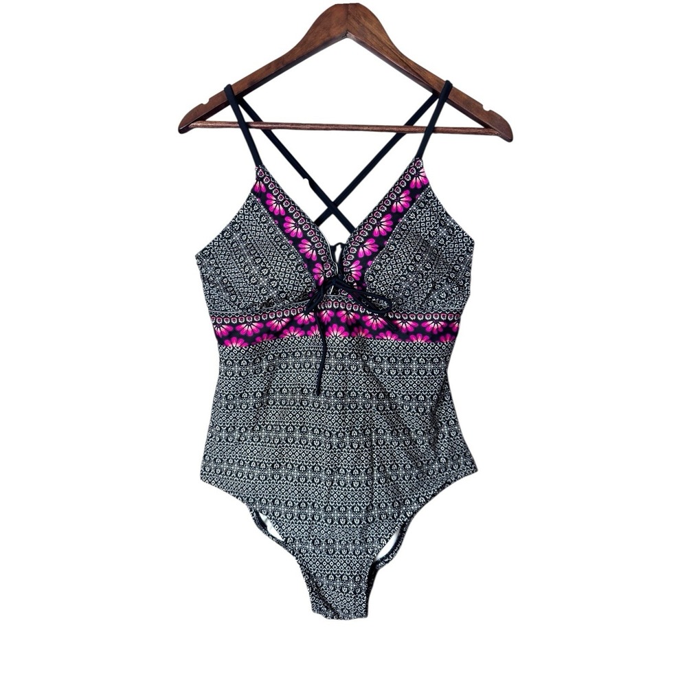 Kona Soul Black Swimsuit Large Whimsigoth Floral Resort Beach Romantic